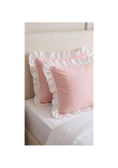 2'li Pamuklu Kumaş Beyaz Fırfırlı Çizgili Yastık Kılıfı 50x70 Cm Turuncu - 905289691 Turuncu