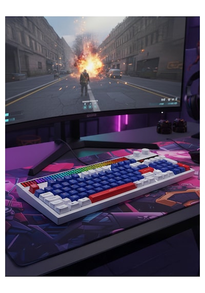 Spectrum K1 Fonksiyonel Çift Lcd Ekran & - Membran 94 Tuşlu Gaming Klavye Mavi-kırmızı