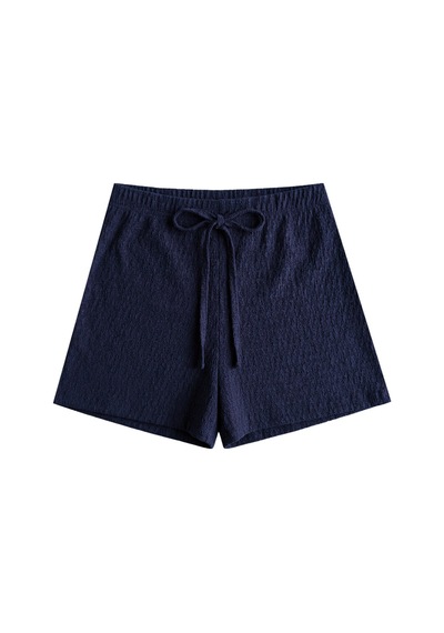 Cottonhıll Premium - Tide Collection Lacivert Bağcıklı Bürümcük Dokulu Rahat Kesim Kadın Şort