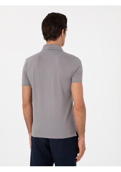 Koyu Gri Slim Fit Polo Yaka Pamuklu Basic T-shirt
