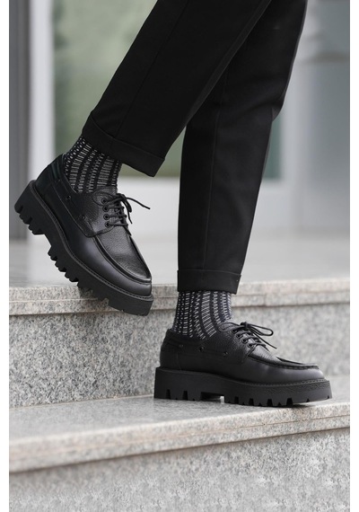 Shoetyle - Siyah Hakiki Deri Bağcıklı Erkek Günlük Ayakkabı 115-k512-1327 Siyah