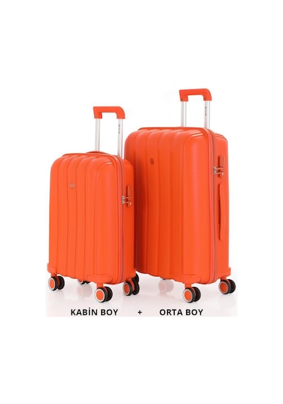 Mçs Bavul Orta Ve Kabin 2li Set Kırılmaz Silikon Valiz V305 Portakal Portakal