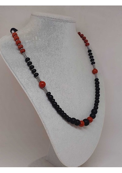 Kırmızı Jasper Taşı & Oniks Taşı Tasarım Unisex Kolye 54416