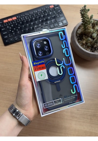Apple Uyumlu iPhone 16 Pro Max Standlı Ve Yüzüklü Magsafe Kılıf Lacivert