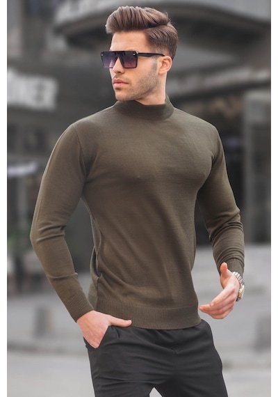 Madmext Haki Slim Fit Yarım Balıkçı Yaka Erkek Triko Kazak 6343 Haki
