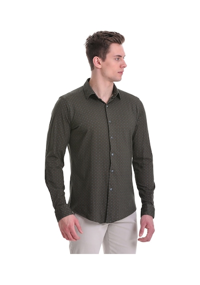 Hatemoğlu Yeşil Slim Fit Baskılı 100% Pamuklu Slim Yaka Uzun Kollu Baskılı Yeşil