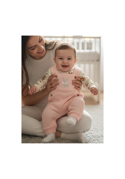 Genel Markalar Tavşan Nakışlı Kız Bebek Tulum Pembe Pembe