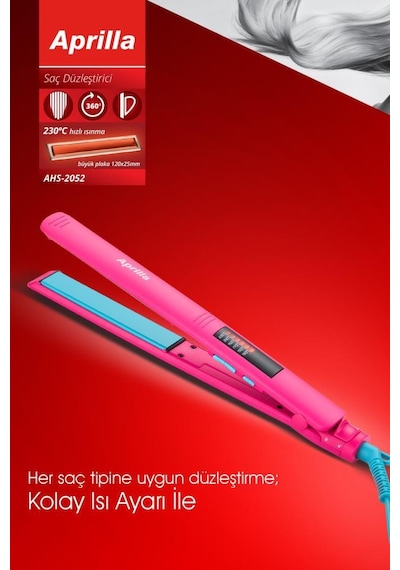 Aprilla Ahs-2052 Dijital Isı Ayarlı Profesyonel Saç Düzleştirici Pembe