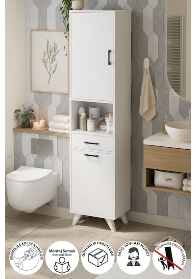 Bofigo Çok Amaçlı Dolap Banyo Dolabı Kirli Çamaşır Sepeti Dolabı Şelale Beyaz