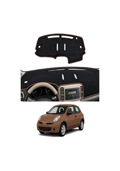 Nissan - Micra-march K12 2003-2010 Uyumlu Torpido Koruma Kılıfı - Kahverengi Şeritli