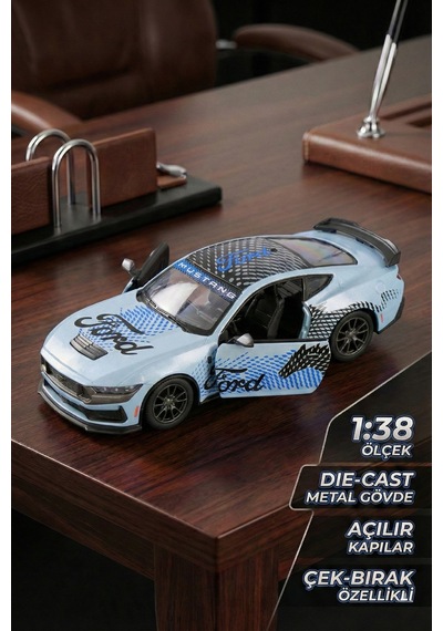 Kinsmart 2024 Ford Mustang Dark Horse 1:38 Çek Bırak Metal Model Araba Gri - Özel Livery Seri