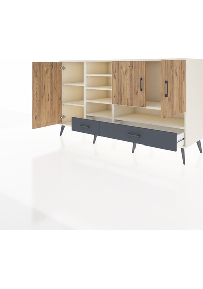 Kronos Konsol 8 Raflı 2 Çekmeceli 3 Kapaklı 176x59x99 Aytaşı-çam/ Aytaşı-çam/antrasit