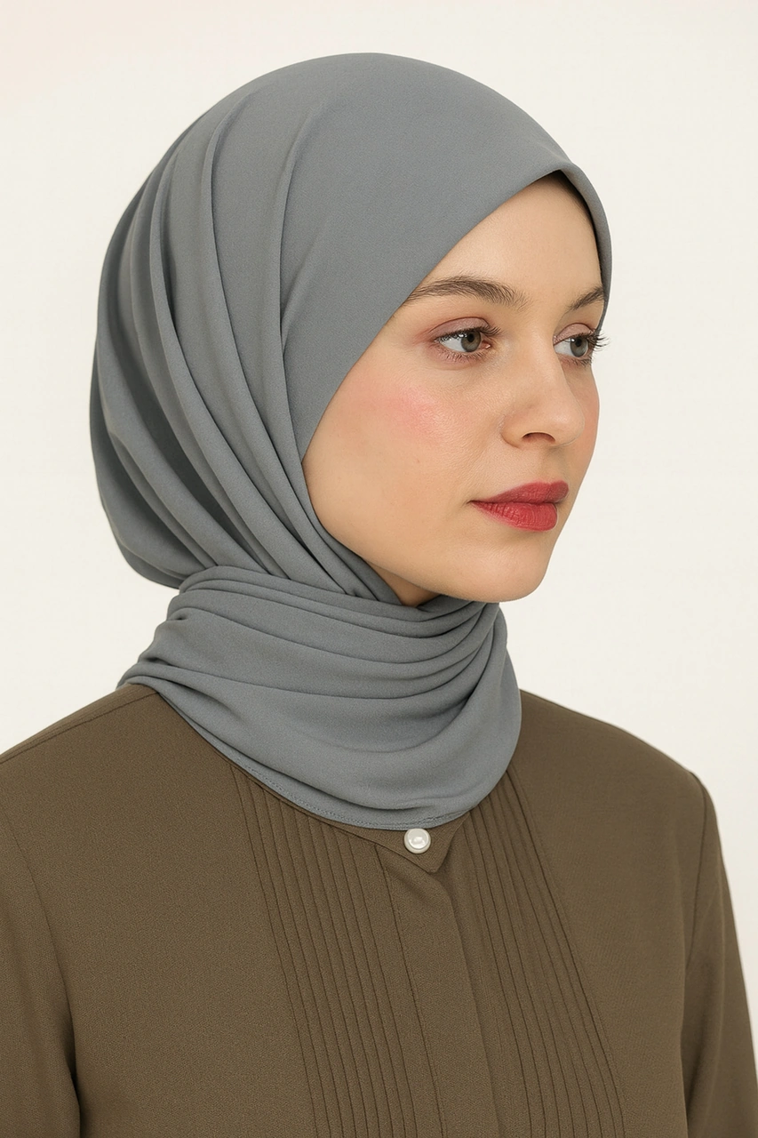 Mim Eşarp Pratik Çıtçıtlı Şal Açık Gri