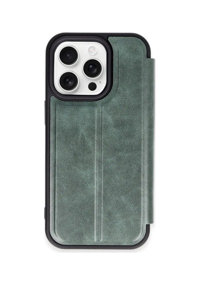 Cosmotex Newface Apple iPhone Uyumlu  15 Pro Max Kılıf Flip Cover - Koyu Yeşil