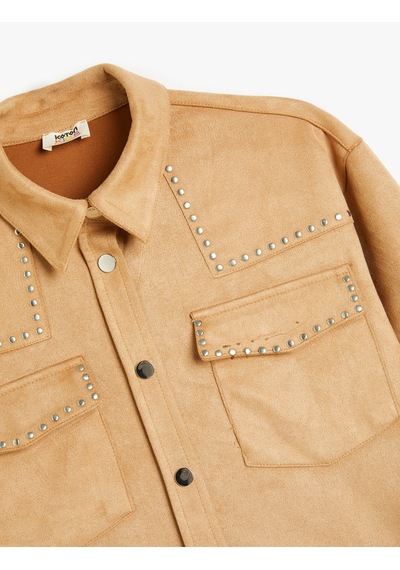 Koton Oversize Ceket Süet Görünümlü Cep Detaylı Çıtçıt Kapamalı Zımbalı Deve Tüyü 5wkg30019ak Taba