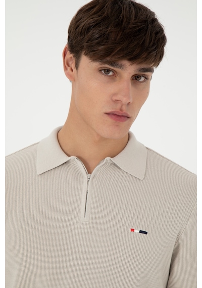 U.S. Polo Assn. Erkek Regular Fit Yarım Fermuarlı Taş Basic Kazak 50298266-VR049