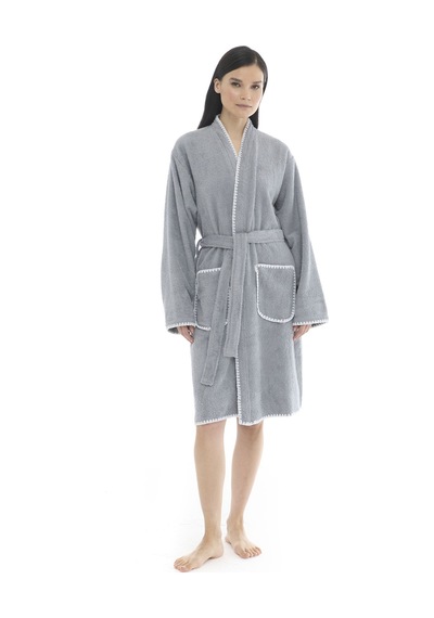Athena Kimono Kadın Bornozu- Gri %100 Pamuk Gri