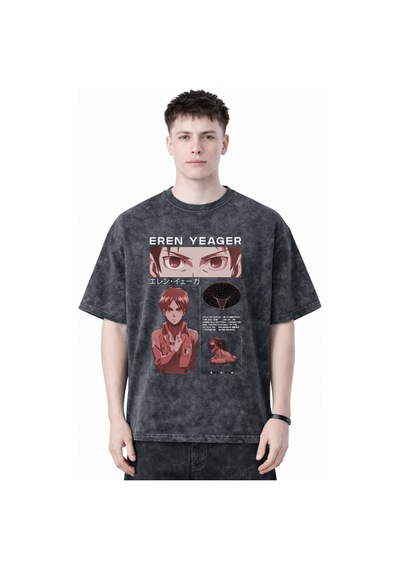 Sevbano Tasarım Eren Yeager Attack On Titan Anime Baskılı Unisex Oversize Siyah