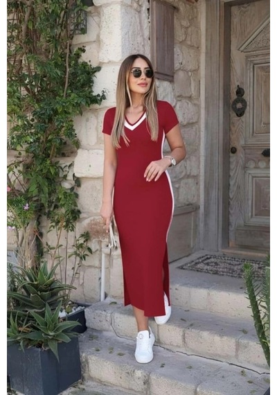 Zenna Tarz Kadın Kısa Kollu V Yakalı Yandan Şerit Ve Yırtmaçlı Viskon Uzun Elbise Kırmızı Zenna Tarz Kadın Kısa Kollu V Yakalı Yandan Şerit Ve Yırtmaçlı Viskon Uzun Elbise Kırmızı