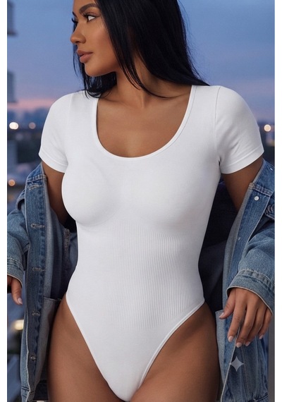 Mistirik Mortek Model Göbek Toparlayıcı Seamless Örme Kumaşlı Zıbın Kısa Kollu Body Alttan Çıtçıtlı Beyaz Renk