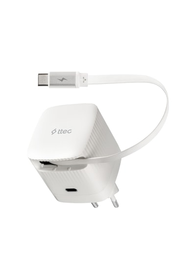 Ttec Smartcharger Gan 65W PD Seyahat Hızlı Şarj Aleti USB-C + Dahili PD 65W 70 CM USB-C Şarj Kablosu