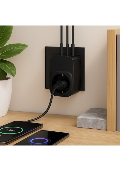 Akıllı Duvar Prizi 3 Usb + Type-c Hızlı Şarj Akım Korumalı Çoklu Priz Kompakt Tasarım Ev Ofis Kullanım 0