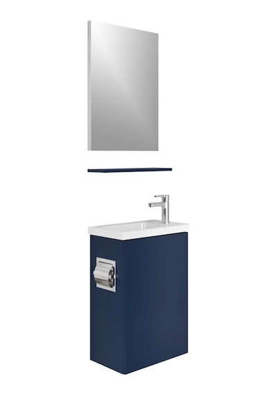 Kale Minimalist Lacivert 50 Cm Aksesuarlı Alt Dolap, Lavabo, Etajer Ve Ayna Takımı