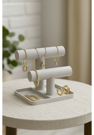 Marsel Dizayn Şık Ve Modern Çok Amaçlı Takı Düzenleyici Stand - Takı Organizeri - Mermer Beyazı - 16 Cm Mermer Beyazı