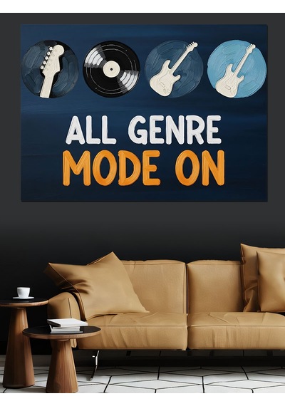 Müzik Türleri İkonlu Yazı Dekoratif Kanvas - Mdf Ahşap Tablo