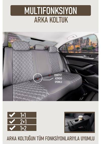 Citroen C-elysee Uyumlu Lüx Yarı Deri Oto Koltuk Kılıfı Ön Arka Takım Petra Füme