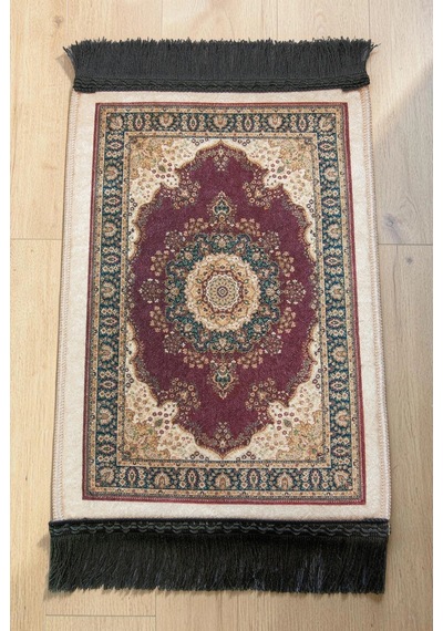 Mini Alın Seccadesi Kaymaz Taban Desenli Cep Tipi Seyahat Namaz Seccadesi - Bordo