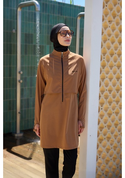 Remsa Mayo Tam Kapalı Yüzücü Tesettür Mayo R003 Nurhan Camel