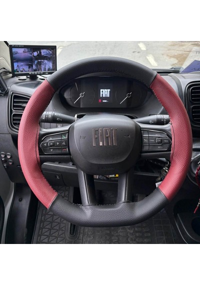 Dikişli Direksiyon Kılıfı Bordo / Siyah Deri Siyah Dikişli Fiat Ducato Fotodaki Direksiyon İçin Renkli