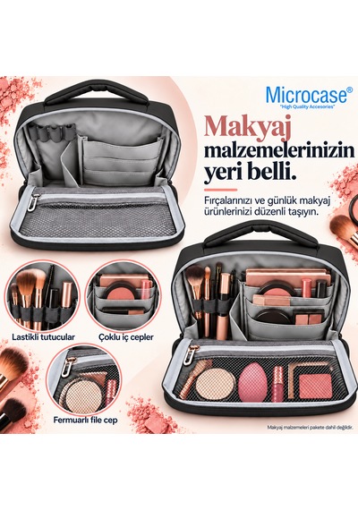 Microcase Çok Bölmeli Fermuarlı Geniş İç Hacimli Makyaj Malzemeleri Organizeri Al7049