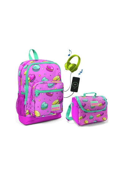 Coral High Makaron Baskılı Okul Çantası ve Beslenme Çantası Seti