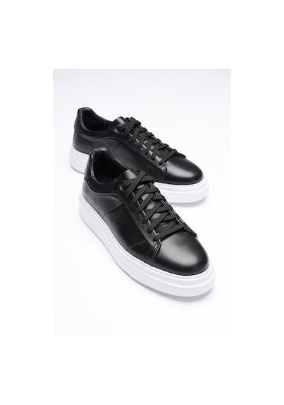 Erkek Hakiki Deri Sneaker Siyah Maver Siyah