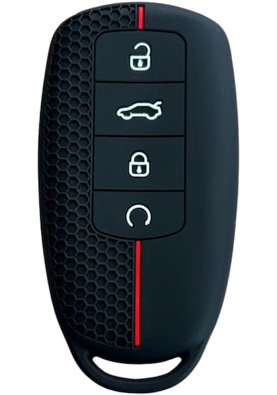 Autohan Keys Lüx Chery Tiggo 8 Pro Smart Uyumlu 3 Buton Anahtar Kılıfı, Kırmızı Çizgili, Petek Desenli, Siyah
