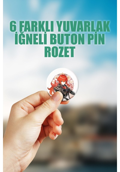 Diluc Genshin İmpact Çanta Süsü Rozet İğneli Buton Rozet Seti 6 Adet Çok Renkli