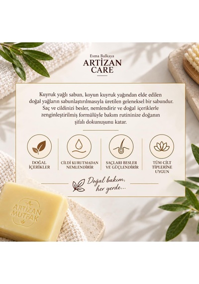 Artizan Care Kuyruk Yağı Sabunu 110 G El Yapımı Doğal Sabun Doğal Gliserin İçeren Saç, Yüz Ve V