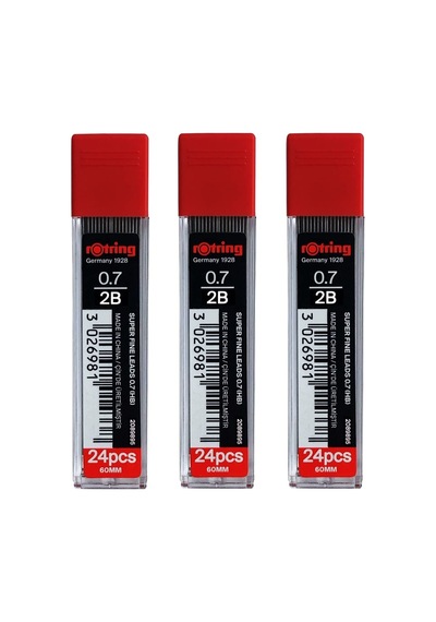 Rotring 0,7 Mm 2b Süper Polimer Kalem Kurşun - 3'lü Paket - Toplam 72 Kurşun - Mekanik Kurşun Kalemler İçin Yedekler