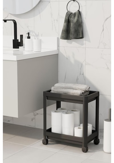 Ayrex Mithra Life 2 Katlı Tekerlekli Tezgah Altı Siyah Banyo Mutfak Rafı Mıt1121 Diğer