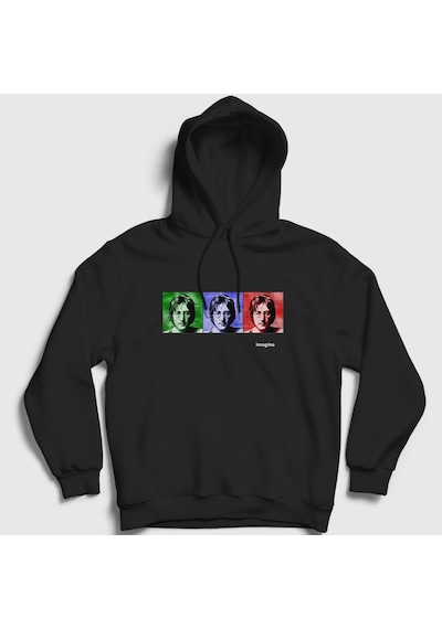 Presmono Unisex Portraits Beatles John Lennon Kapüşonlu Sweatshirt Siyah