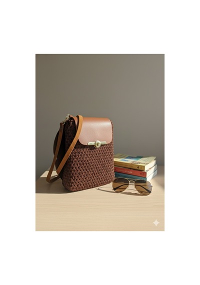 Execanta Çapraz Çanta Kilitli İp Örme Kahverengi 20x22x53 Kahverengi