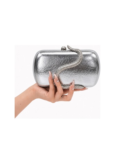 Aylesh Serpente Gümüş Yılan Detaylı Clutch Çanta Gümüş Gümüş
