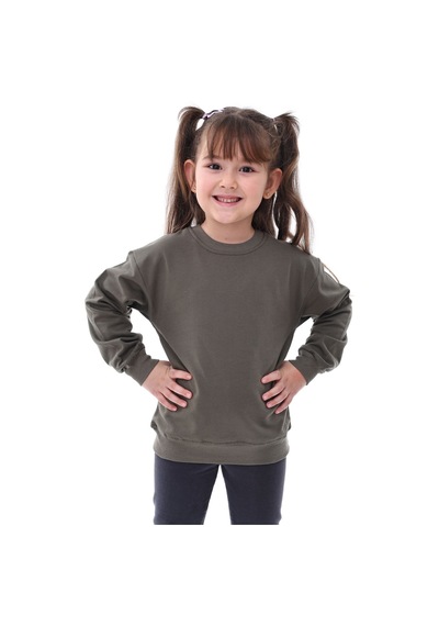 Zuzunga Basic Bisiklet Yaka Şardonlu Çocuk Sweatshirt 3-10 Yaş Haki
