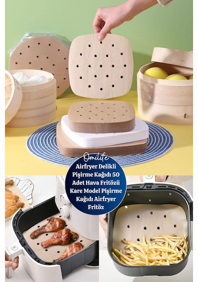 Airfryer Delikli Pişirme Kağıdı 50 Adet Hava Fritözü Kare Model Pişirme Kağıdı Airfryer Fritöz