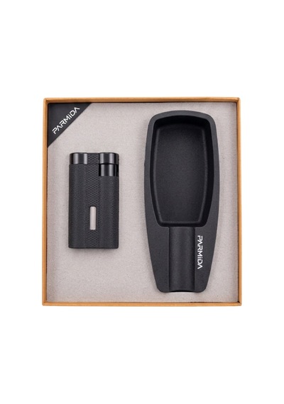 Parmida 3 Torch Mat Siyah Çakmak Mat Siyah Tekli Küllük İkili Puro Seti Tr9852
