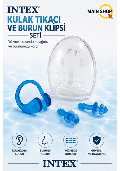 Mainshop Intex Havuz Ve Deniz Için Kulak Tıkacı Ve Burun Klipsi Seti Saklama Kutulu M-55609