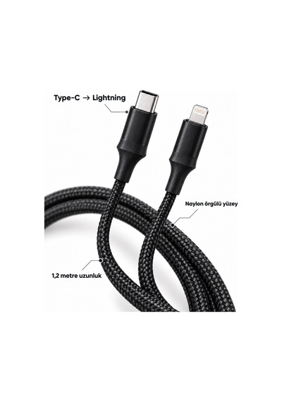 Mey İthalat Type C Lightning Örgülü Şarj Ve Veri Kablosu 2 Metre -