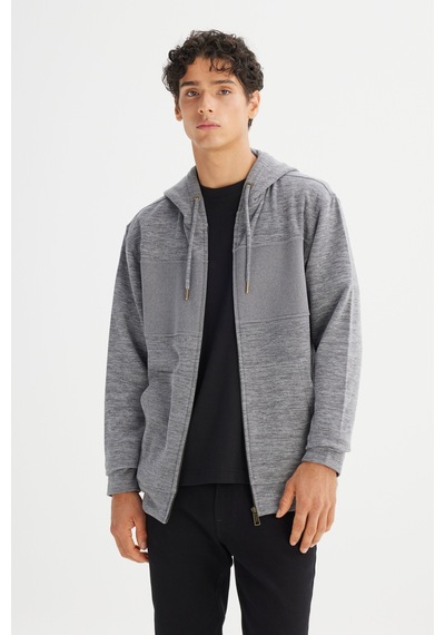 Lee Regular Fit Normal Kesim Kapüşonlu Cepli İçi Polarlı Fermuarlı Sweatshirt Gri